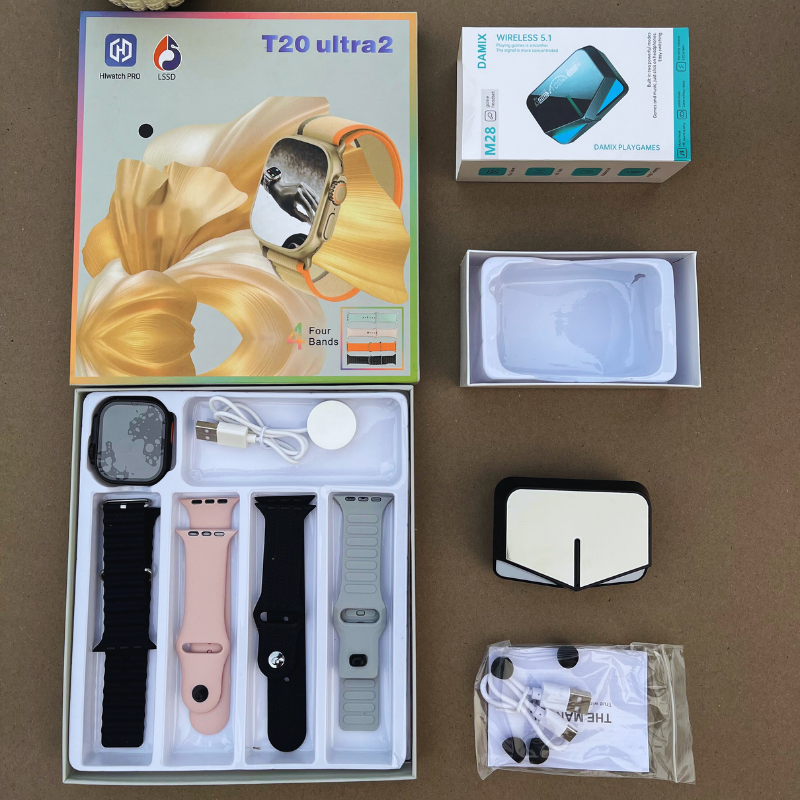 T20 Ultra 4 in 1 Smartwatch + M28 Gaming Earbuds - Free Cash on Delivery Saadi.Pk