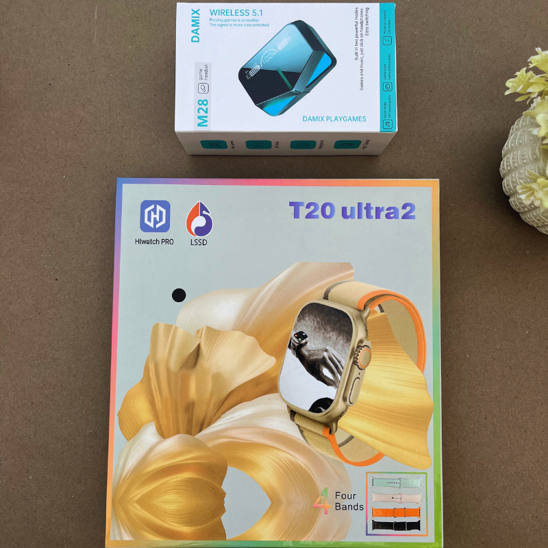 T20 Ultra 4 in 1 Smartwatch + M28 Gaming Earbuds - Free Cash on Delivery Saadi.Pk