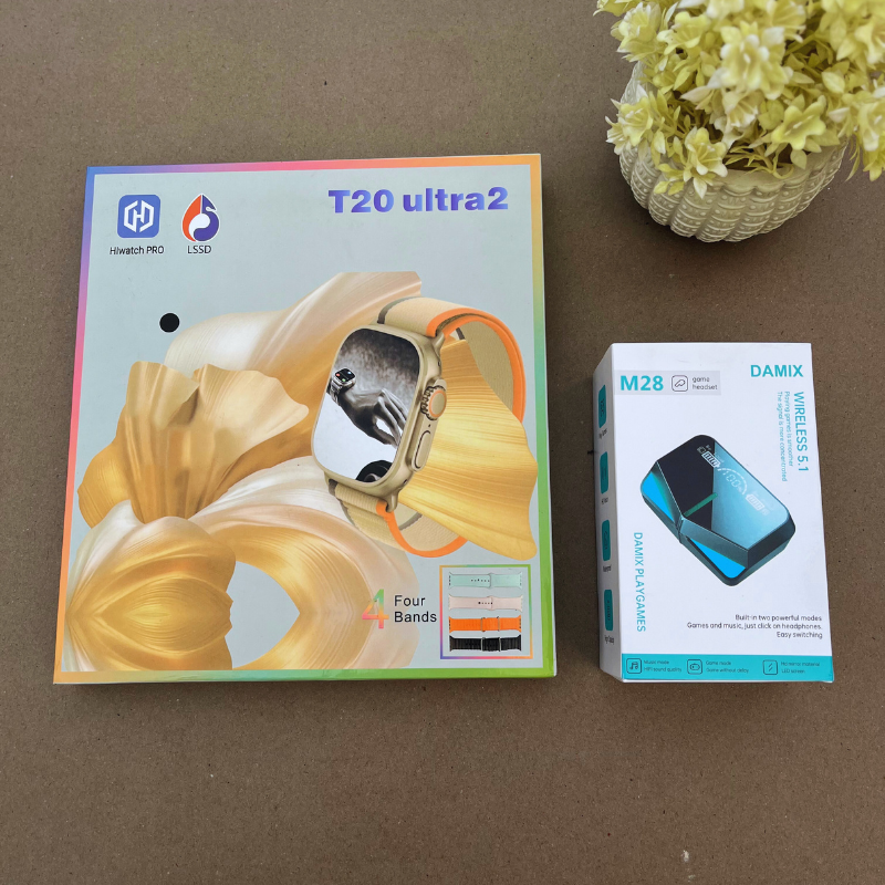 T20 Ultra 4 in 1 Smartwatch + M28 Gaming Earbuds - Free Cash on Delivery Saadi.Pk