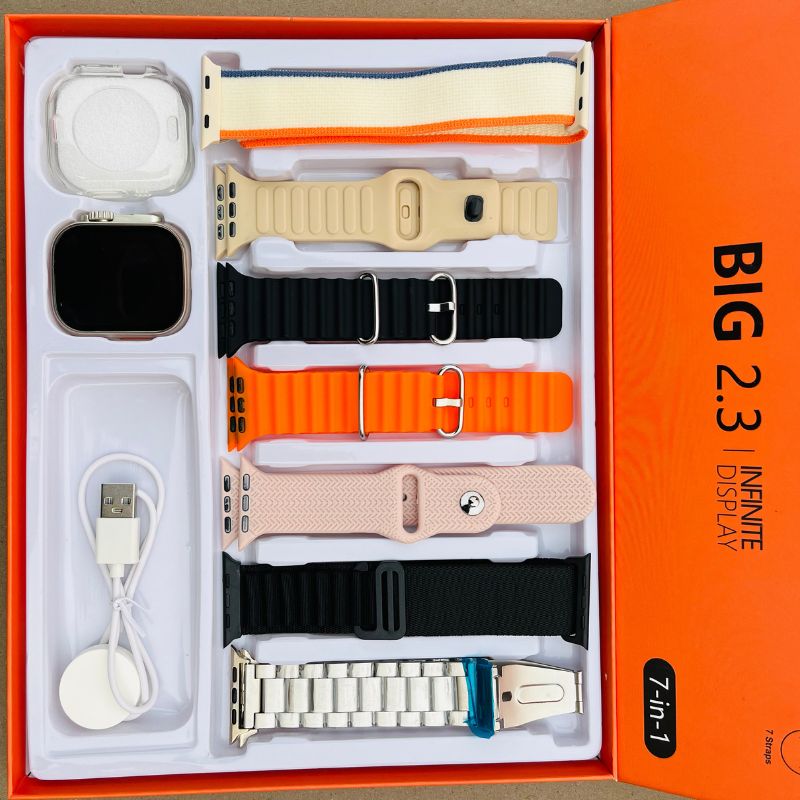 Smart Watch Ultra 2 7 in 1 Straps Big 2.3 Infinite Amoled Display Saadi.Pk