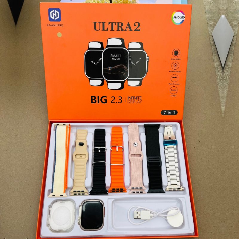 Smart Watch Ultra 2 7 in 1 Straps Big 2.3 Infinite Amoled Display Saadi.Pk